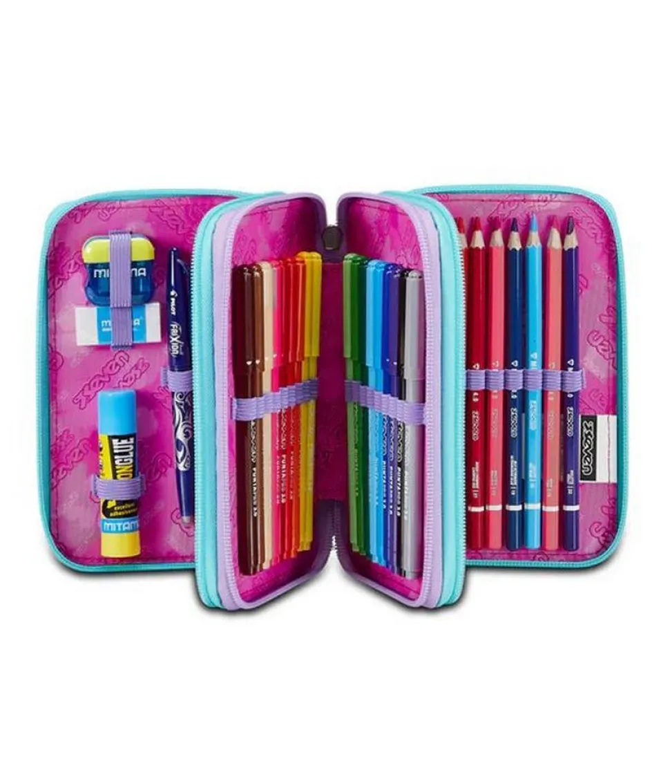 Astuccio scuola Seven 3 zip Crystal Purple