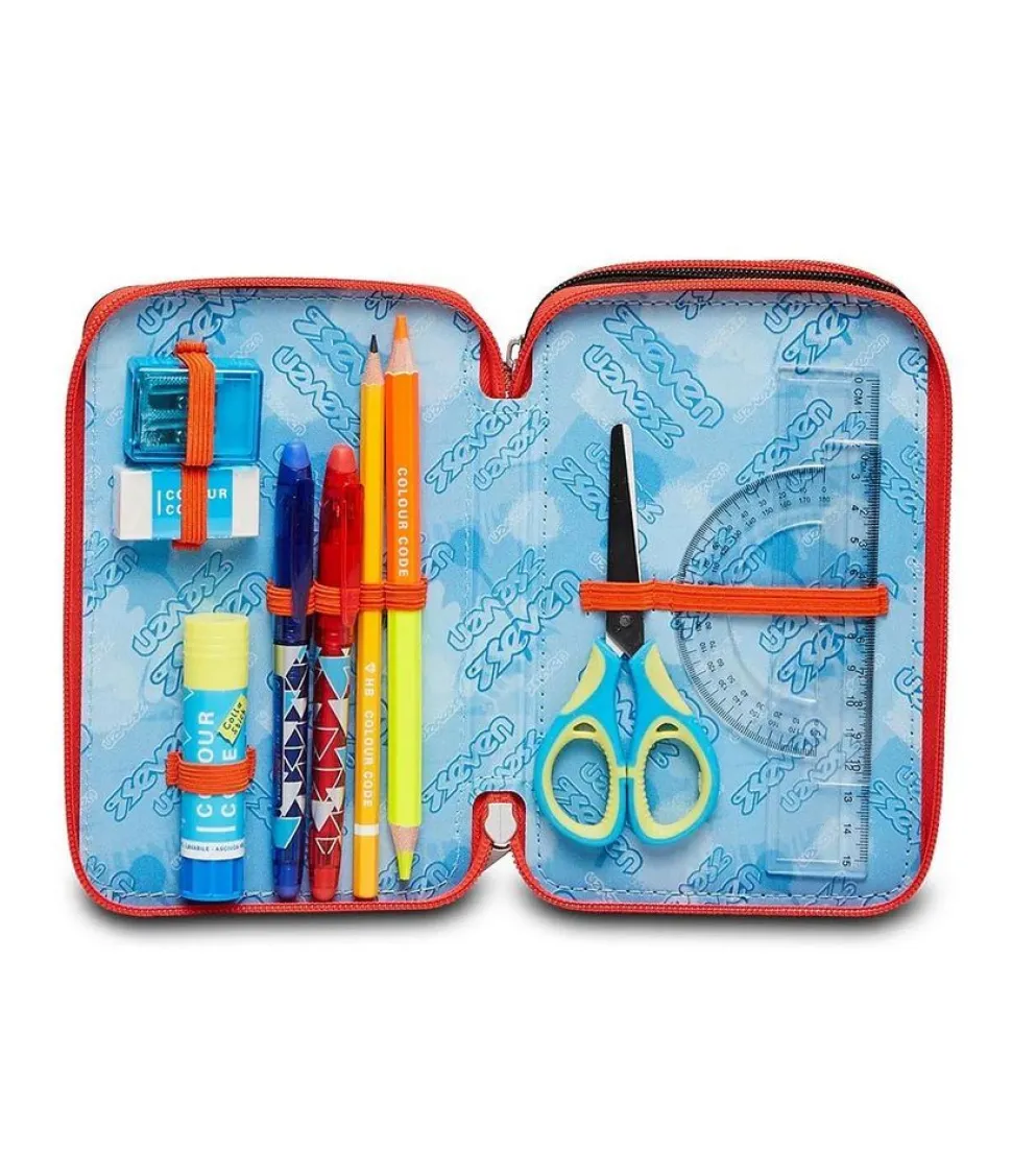 Astuccio scuola Seven 3 zip Fluo Stamp