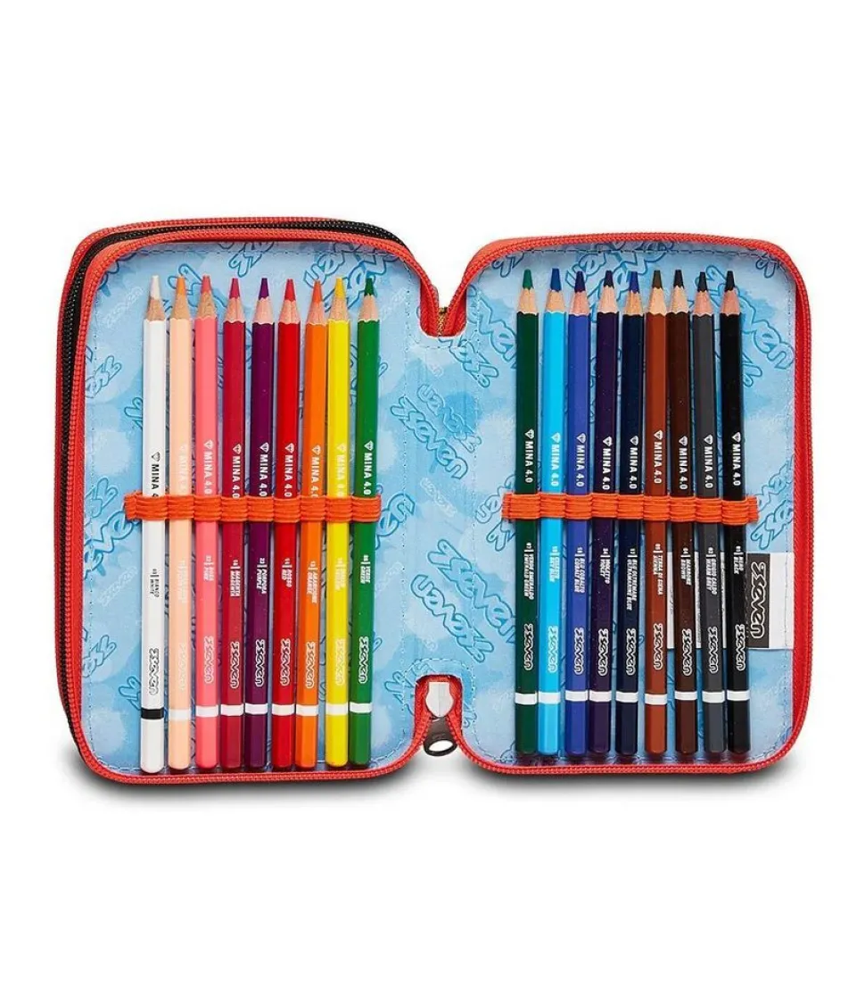 Astuccio scuola Seven 3 zip Fluo Stamp
