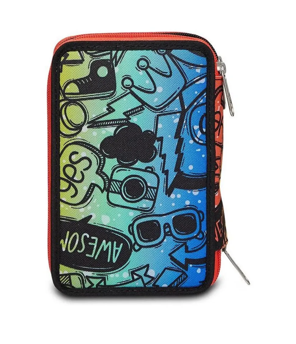 Astuccio scuola Seven 3 zip Fluo Stamp