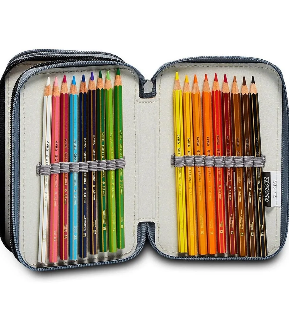 Astuccio scuola 3 zip Fedez x Seven Grigio