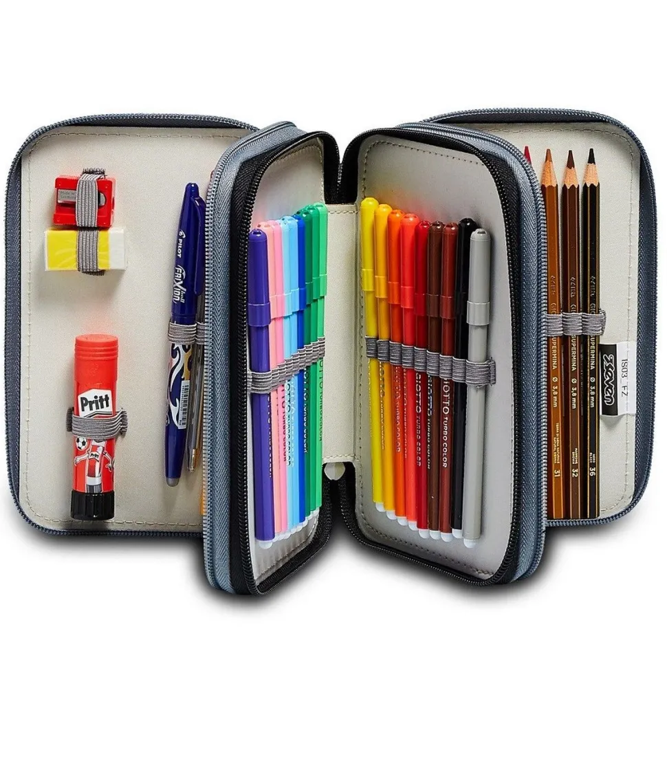 Astuccio scuola 3 zip Fedez x Seven Grigio