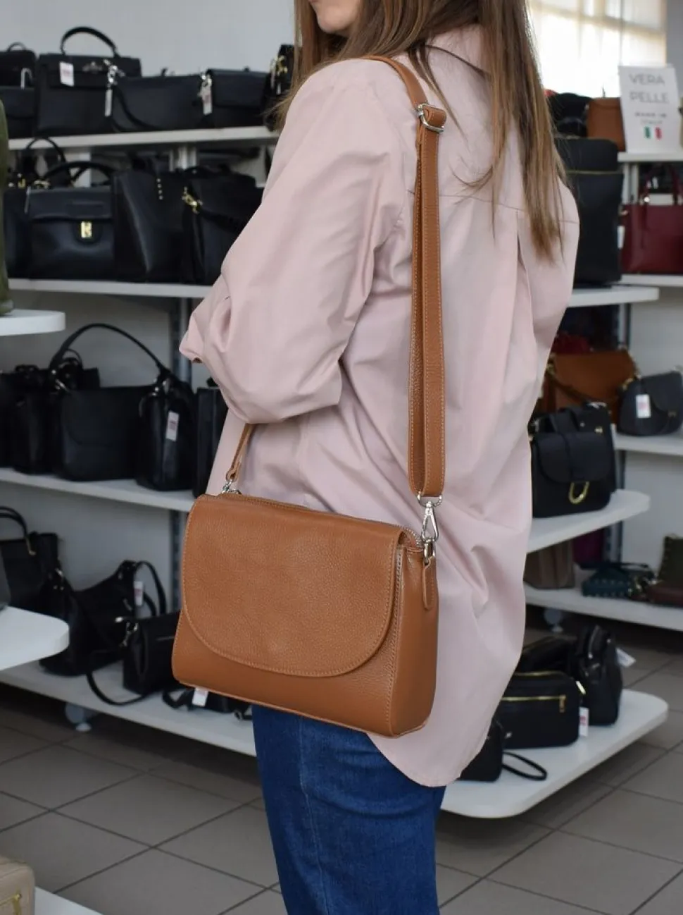 Borsa a tracolla in pelle 20008 Beige