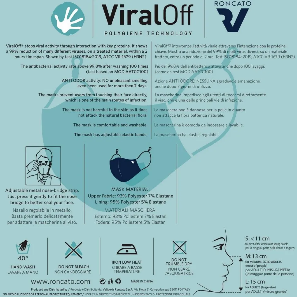 Mascherina di protezione Roncato Viraloff Verde misura S