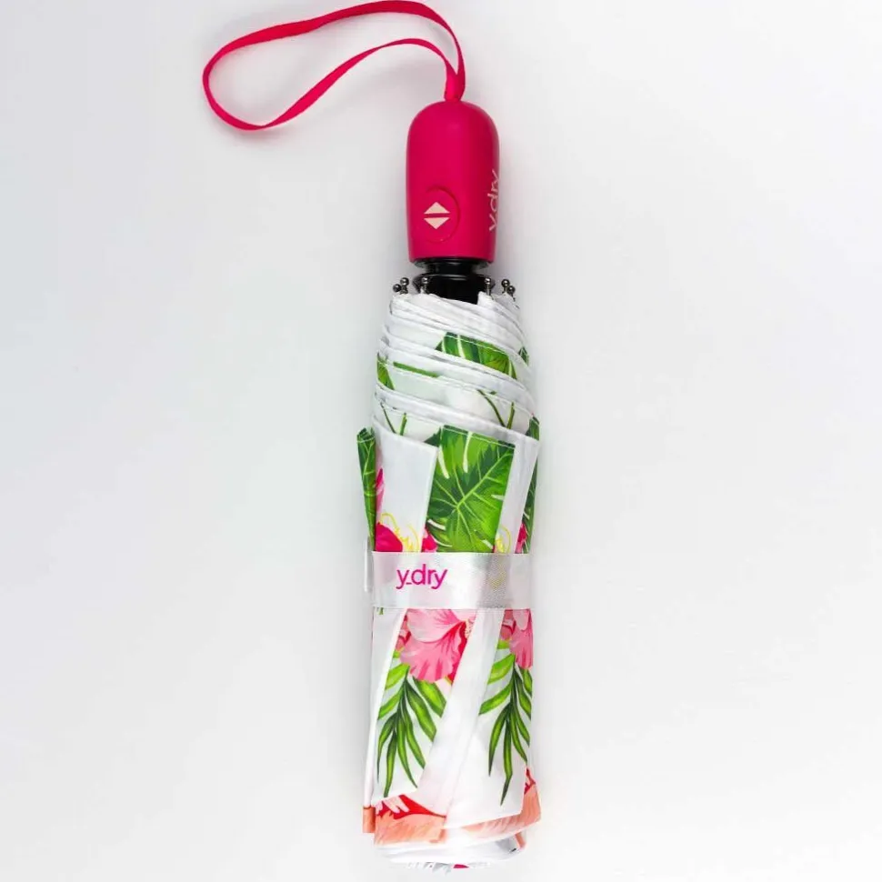 Ombrello pieghevole automaticoY-dry Flamingo Bianco
