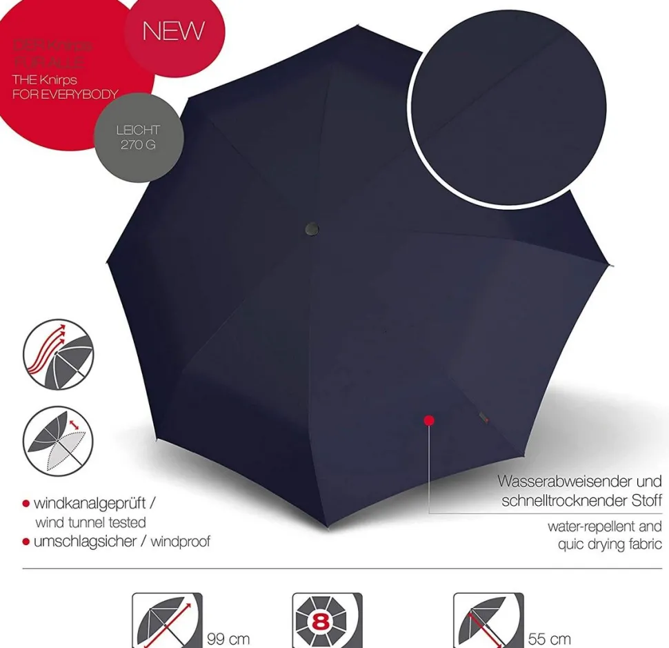 Ombrello pieghevole manuale Knirps A.050 Navy