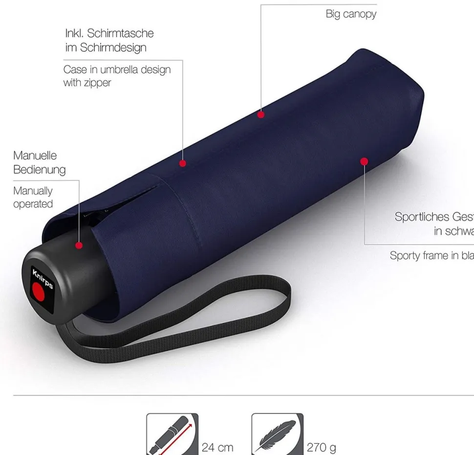 Ombrello pieghevole manuale Knirps A.050 Navy