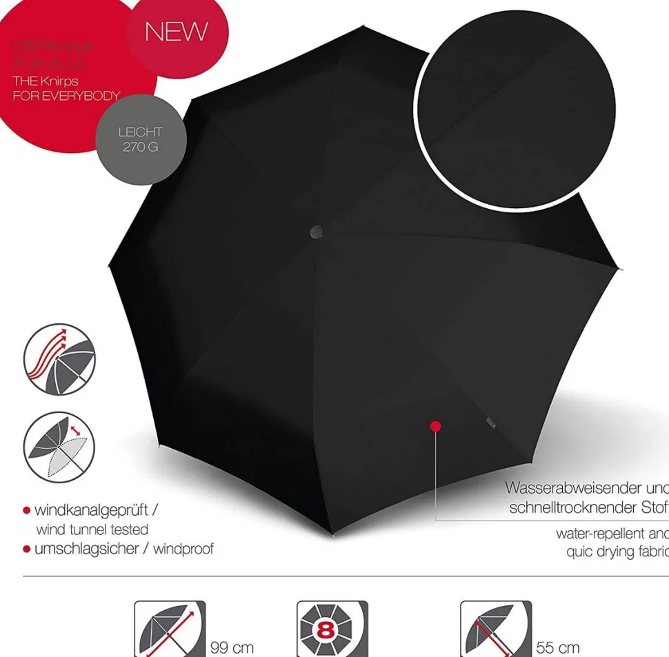 Ombrello pieghevole manuale Knirps A.050 Nero